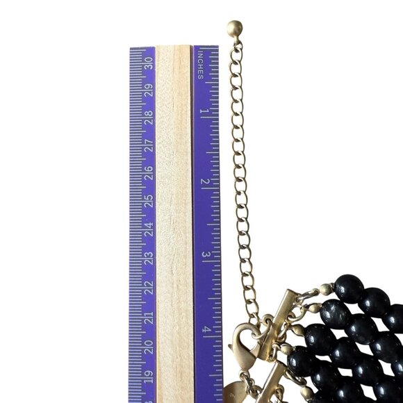 Chicos Statement Multi-Strand Beaded Necklace Black Gold Adjustable Length - Picture 6 of 9